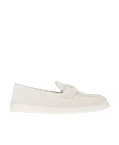 Prada Triangle-logo Suede Loafers In Nude
