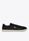 Prada Triangle Logo Suede Low-top Sneakers In Black