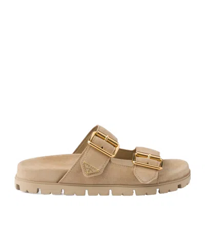 PRADA SUEDE STRAP SLIDES