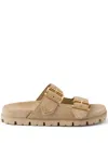 Prada Sand Suede Slippers In Nude