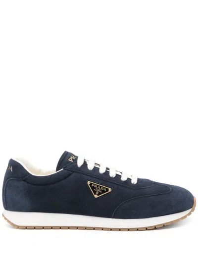 Prada Triangle-logo Suede Sneakers In Blue