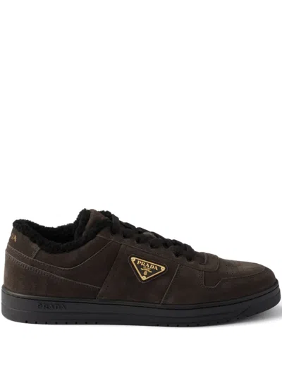 Prada Triangle-logo Suede Sneakers In Brown