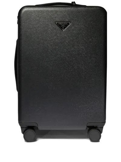 Prada Triangle-logo Suitcase In Black