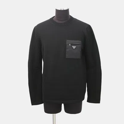 Pre-owned Prada Triangle Logo Sweater Size 52 Black Wool 100%