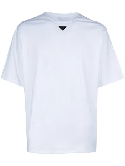 Prada T-shirt With Triangular Plaque In White