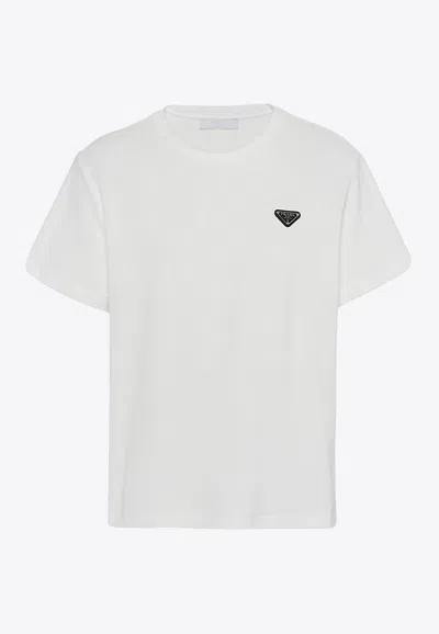 Prada Triangle-logo Cotton T-shirt In White | ModeSens