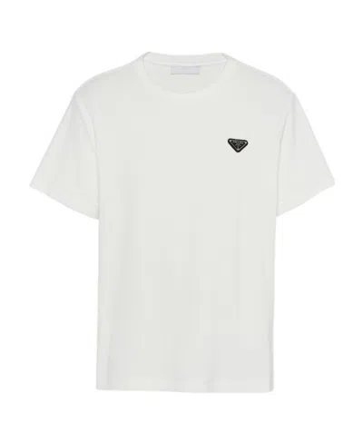 Prada Logo-plaque Cotton T-shirt In White