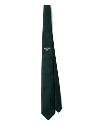 Prada Triangle-logo Tie In Green