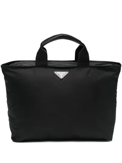 Prada Triangle-logo Tote Bag In Black