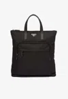 Prada Triangle Logo Tote Bag In Black