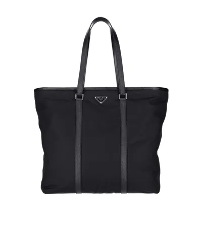 Prada Re-nylon And Saffiano Leather Tote Bag In Black