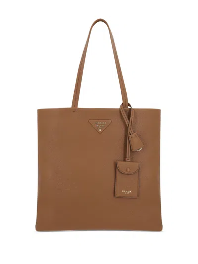 Prada Triangle Logo Tote Bag In Brown