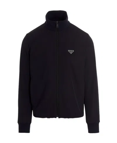 Prada Stretch Technical Fabric Zipper Sweatshirt In Black