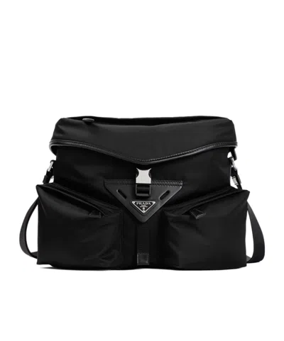 Prada Re-nylon And Leather Shoulder Bag In Black