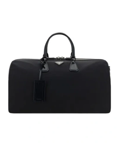 Prada Triangle Logo Travel Bag In Black