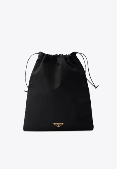 Prada Triangle Logo Travel Pouch Bag In Black