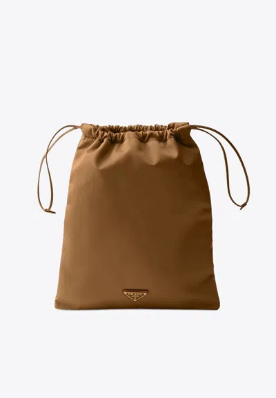 Prada Triangle Logo Travel Pouch Bag In Brown