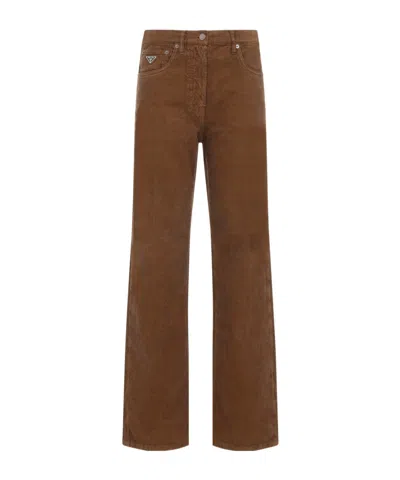 Prada Triangle-logo Trousers In Brown