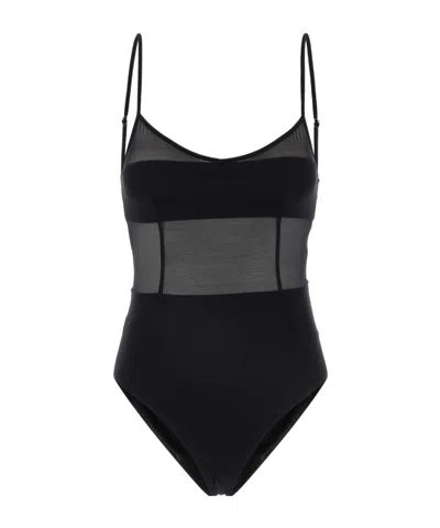 Prada Triangle-logo Tulle Swimsuit In Black