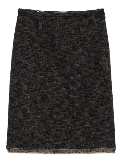Prada Triangle-logo Tweed Skirt In Animal Print