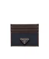 Prada Leather Card Holder Featuring Contrast Panel In Black