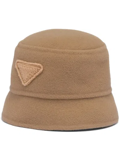 PRADA TRIANGLE-LOGO VELOUR BUCKET HAT