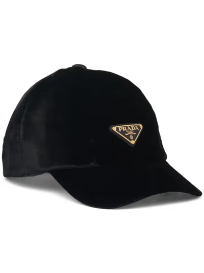 PRADA TRIANGLE-LOGO VELVET BASEBALL CAP