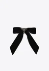 Prada Triangle Logo Velvet Bow Hair Clip In Black