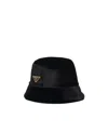 Prada Enamel Triangle-logo Bucket Hat In Black