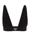 Prada V-neck Logo Plaque Bralette Top In Black