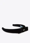 Prada Triangle Logo Velvet Headband In Black