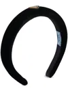 Prada Triangle-logo Velvet Headband In Black