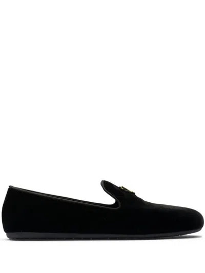 Prada Triangle-logo Velvet Loafers