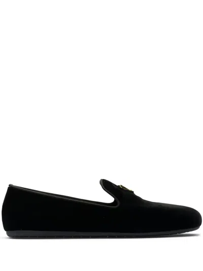 Prada Triangle Logo Velvet Loafers In Black
