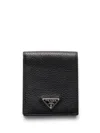 Prada Enamel Triangle-logo Wallet In Black
