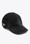 Prada Triangle Logo Washed Canvas Baseball Cap In Black