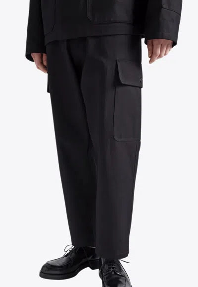 Prada Triangle Logo Wide-leg Cargo Pants In Black