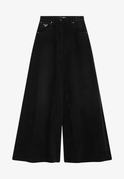 PRADA TRIANGLE LOGO WIDE-LEG JEANS