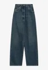 Prada Triangle Logo Wide-leg Jeans In Blue