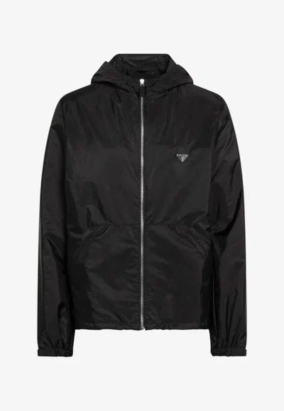 Prada Triangle Logo Windbreaker Jacket In Black