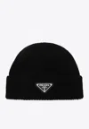Prada Triangle Logo Wool Beanie In Black