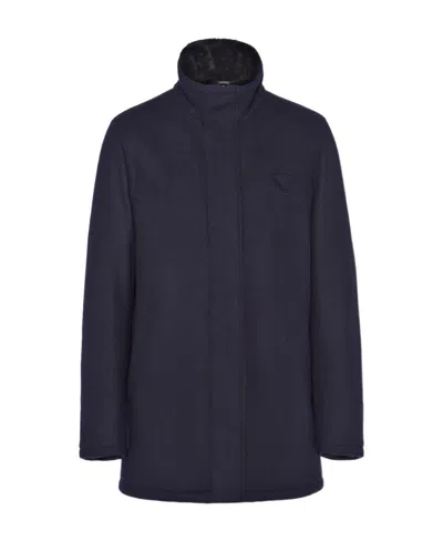 Prada Triangle-logo Wool-blend Jacket In Blue
