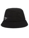 Prada Triangle-logo Wool Bucket Hat In Black