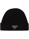 Prada Triangle-logo Wool-cashmere Beanie In Black