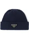 Prada Triangle-logo Wool-cashmere Beanie In Blue