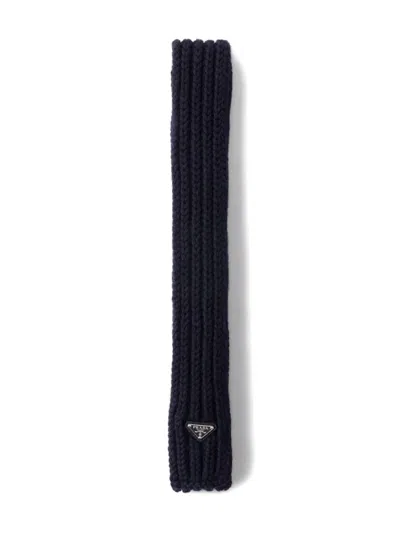 Prada Triangle-logo Wool Scarf In Blue