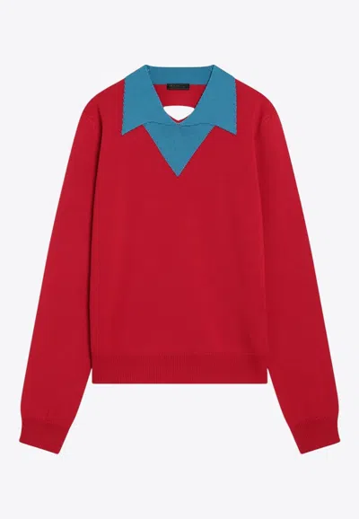 Prada Triangle Logo Wool Sweater In Red