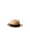 Prada Triangle-logo Woven Raffia Hat In Tan/black