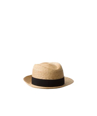 Prada Triangle-logo Woven Raffia Hat In Neutrals