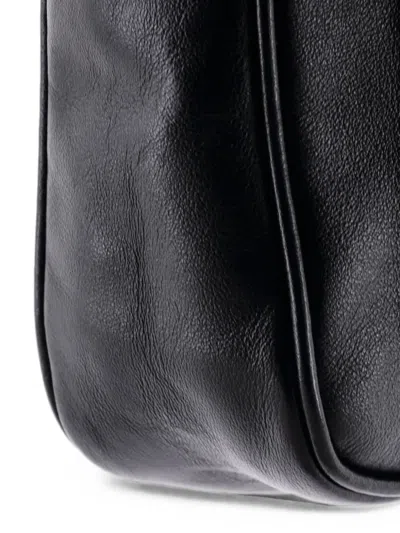 Pre-owned Prada Triangle Logo Wristlet Pouch Embossed Leather Clutch Bag In Black